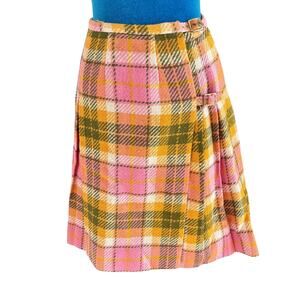 Vintage 50's Garland Wool Tartan Pink Plaid Kilt Pleated